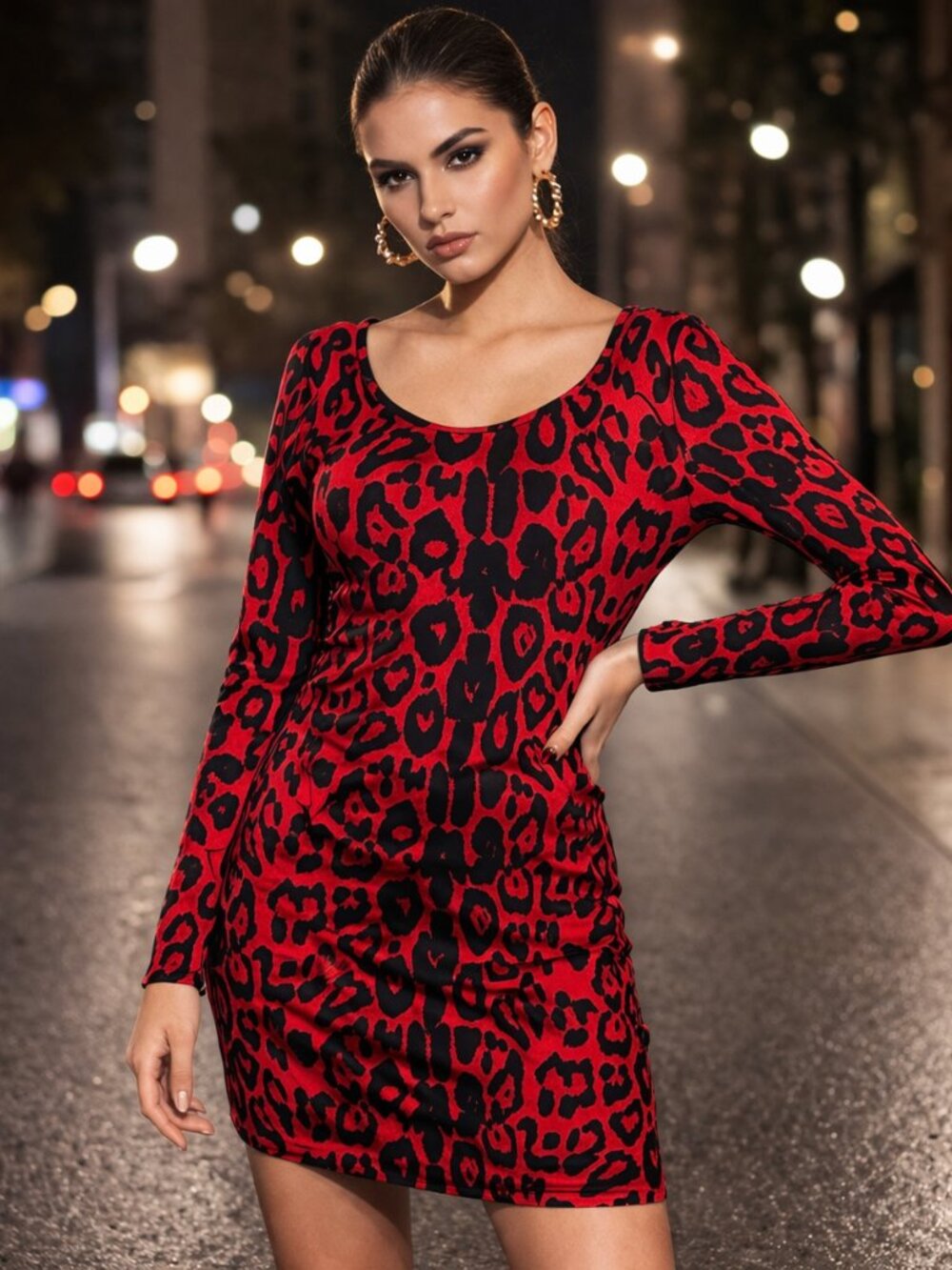 INC International Concepts Red Black Leopard Print Bodycon Dress Size Small